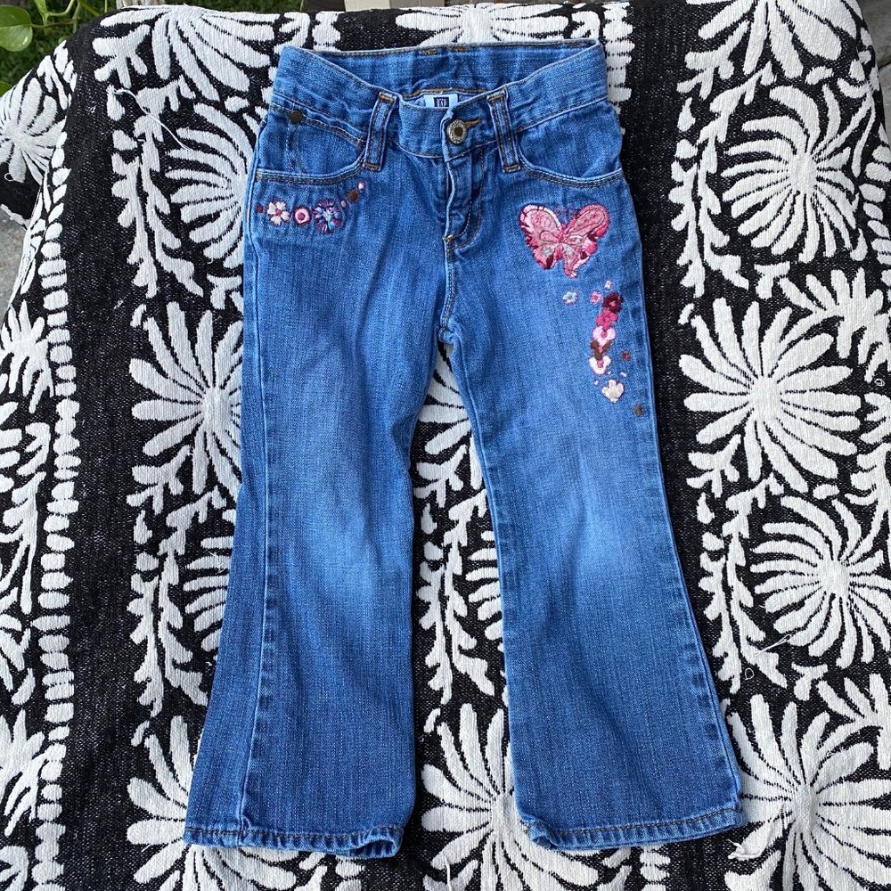 GAP Girls Blue Jeans with Pink Butterfly Embroidery